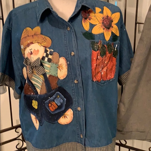 Autumn short set with denim button down shirt - Picture 3 of 7